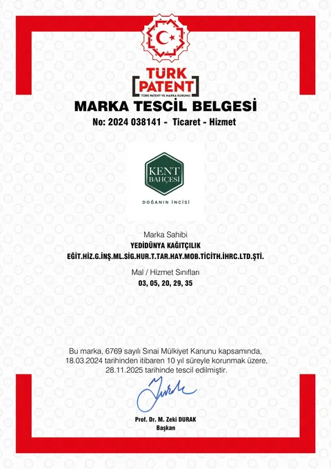 Kent Bahçesi Marka Tescil Belgesi No 2024/038141 — TÜRKPATENT