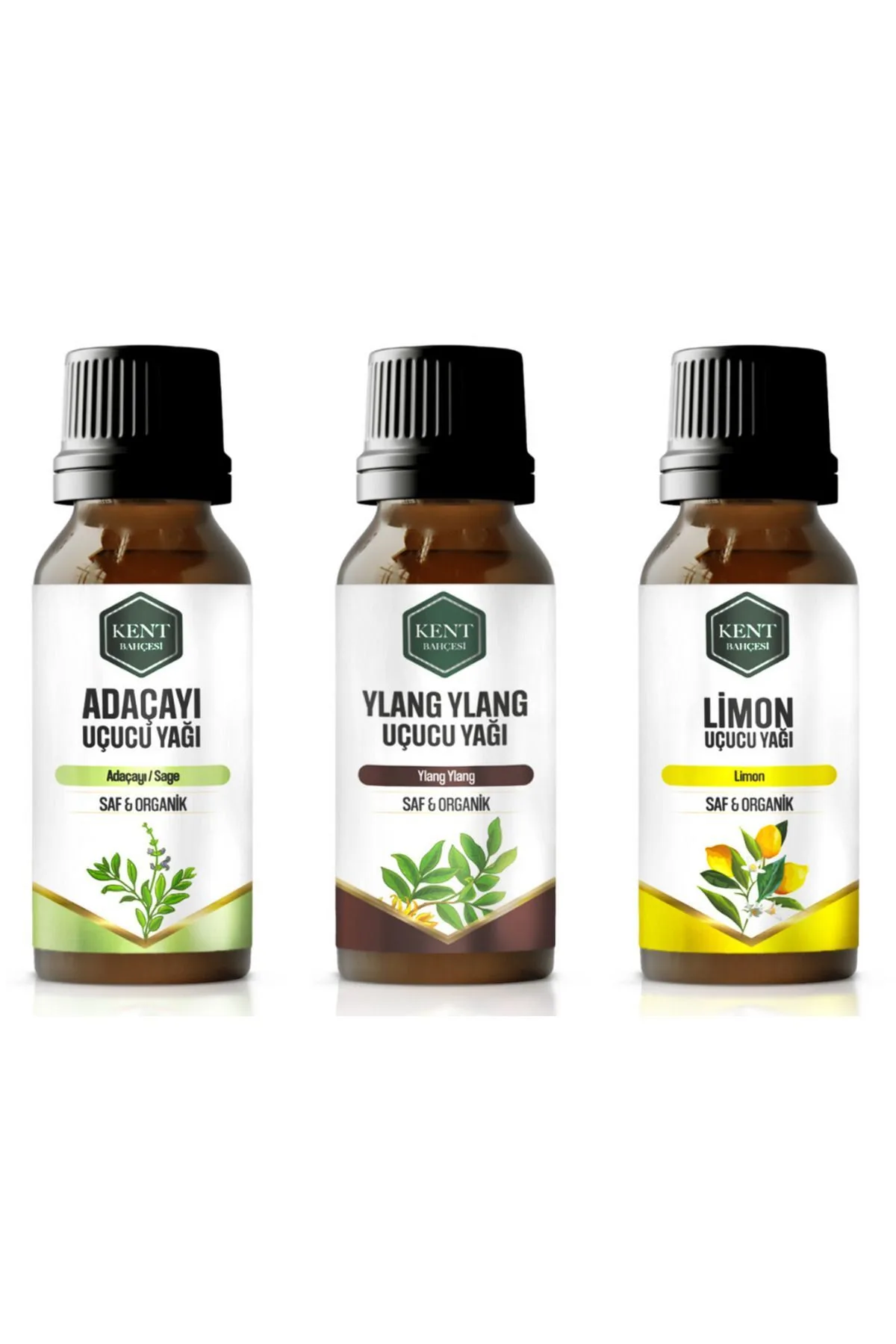 3'lü Uçucu Yağ Seti — Adaçayı, Ylang Ylang, Limon 10 ml