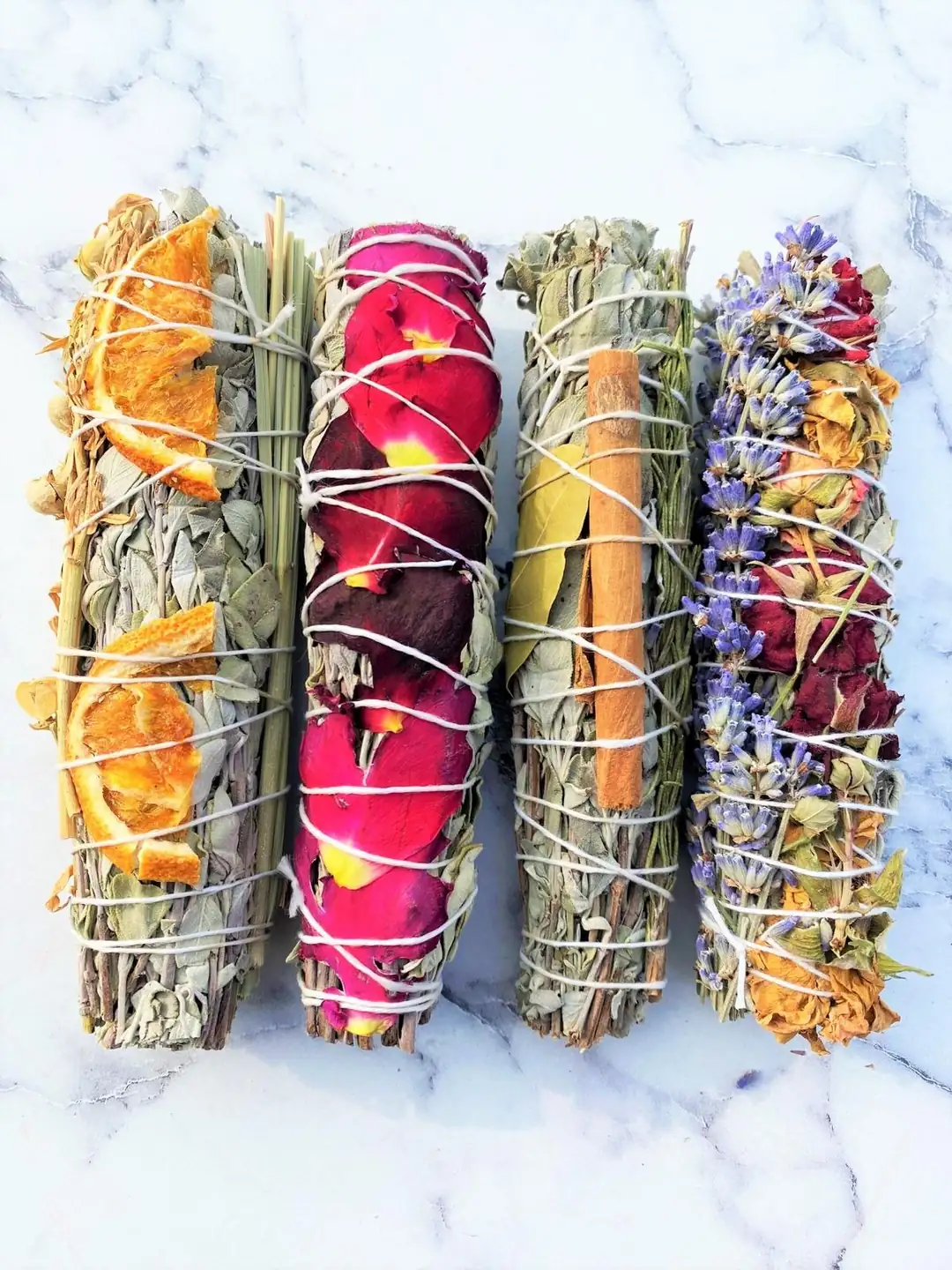 4'lü Adaçayı Tütsü Seti — Gül Yaprakları, Üzerlik, Portakal