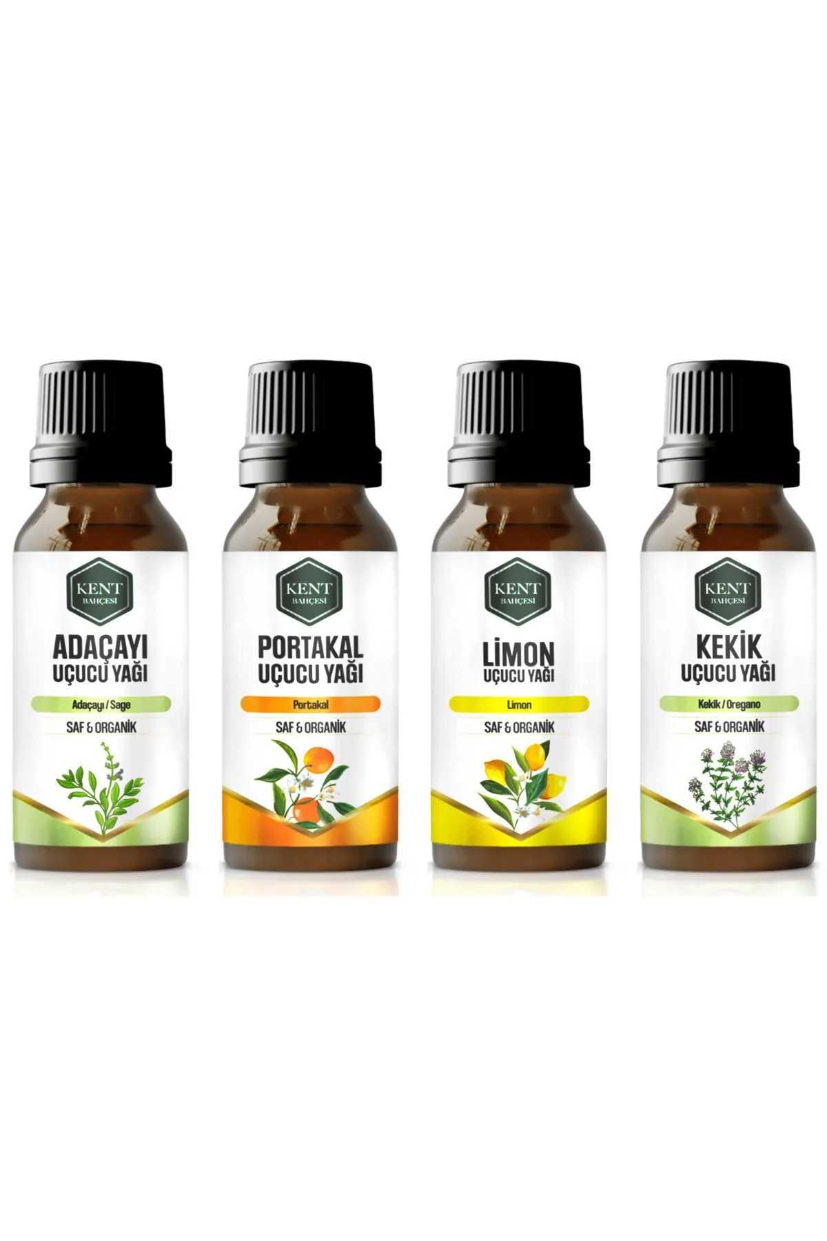 4'lü Uçucu Yağ Seti — Adaçayı, Portakal, Limon, Kekik 10 ml
