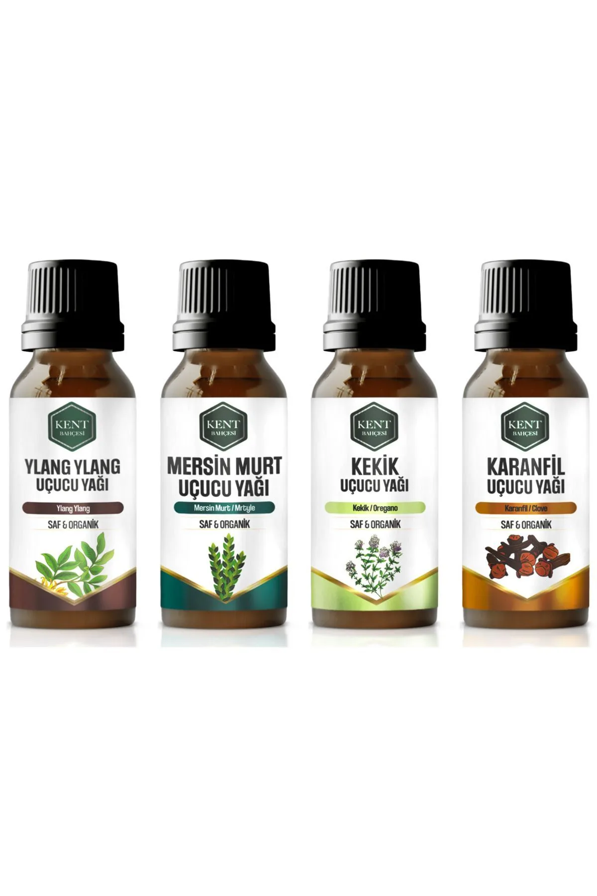 4'lü Uçucu Yağ Seti — Ylang Ylang, Mersin, Kekik, Karanfil 10 ml