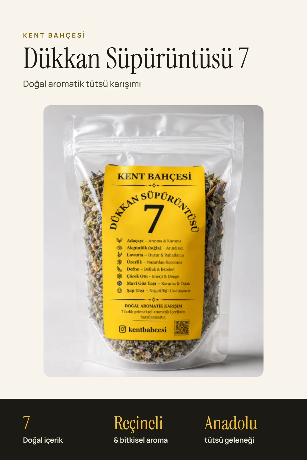 Yedi (7) Dükkan Süprüntüsü – doğal aromatik tütsü karışımı, 7 doğal içerik, reçineli ve bitkisel aroma, Anadolu tütsü geleneği